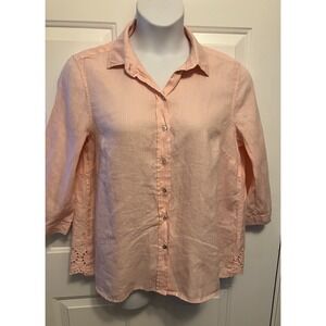 Malvin I Love Linen Pink Button Up Eyelet Embroidered Shirt Women's Size 44 14 L